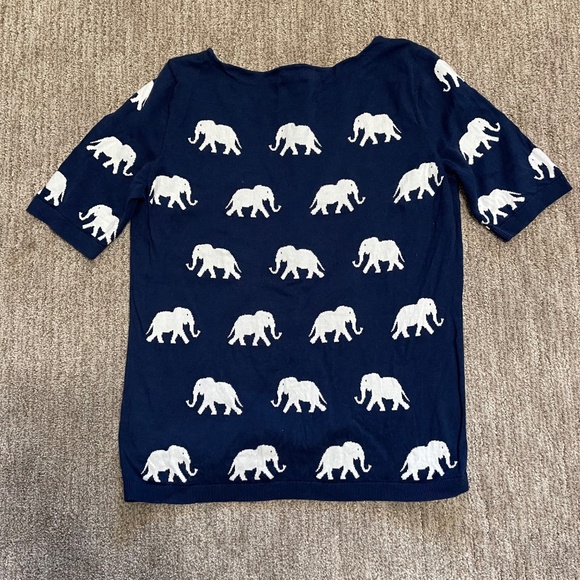 Talbots Navy Blue Short Sleeve Sweater – White Elephant Print – Size M - Picture 4 of 11